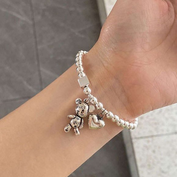 925 Sterling Silver Teddy Bear Bracelet- NEW - Picture 2 of 4
